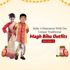 Two children, a girl and a boy, wearing traditional Assamese Magh Bihu attire.