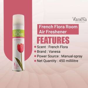 Vanesa French Flora Room Air Freshener spray can with a tulip flower