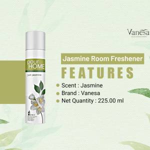 Image of Vanesa Jasmine Room Freshener spray can with product features.