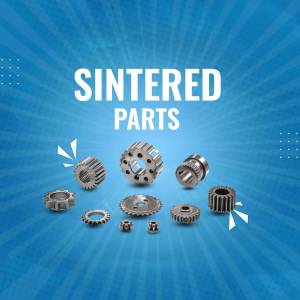 Image of various sintered metal parts including gears and components.