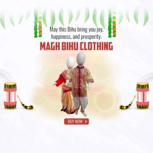 Magh Bihu festive clothing advertisement featuring traditional Assamese attire.