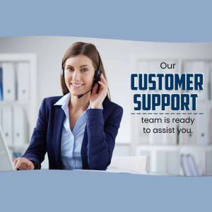 Smiling customer support representative wearing a headset