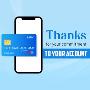 Smartphone displaying a credit card with a thank you message for account commitment.