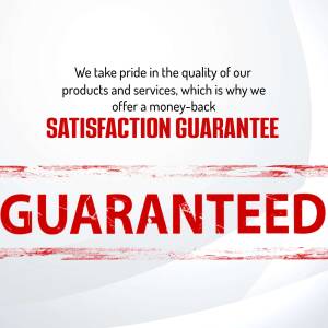 Image displaying a satisfaction guarantee with a red stamped effect.