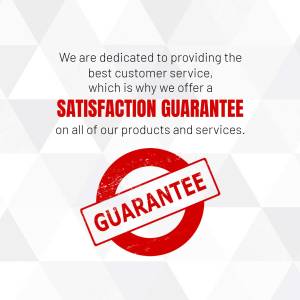 Image with a red guarantee stamp and text promoting customer satisfaction.