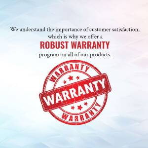 Image displaying a warranty seal and text emphasizing customer satisfaction and a robust warranty program.