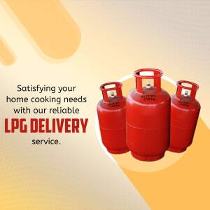 Three red LPG gas cylinders with text promoting delivery service
