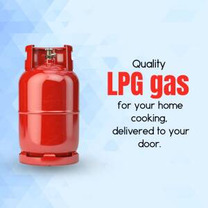 Red LPG gas cylinder with text promoting home delivery