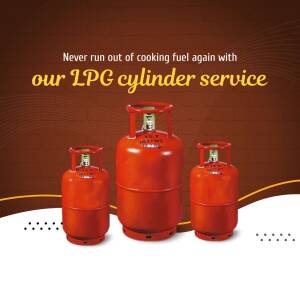 Red LPG cylinders with text promoting a cylinder service
