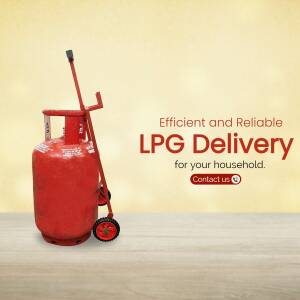 Red LPG gas cylinder with a delivery trolley