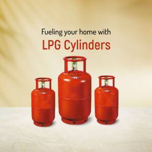 Three LPG cylinders of different sizes against a gradient background