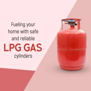 Red LPG gas cylinder with text promoting safe and reliable fuel