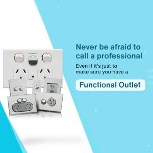 Image of various electrical outlets and switches with text promoting professional electrical work.