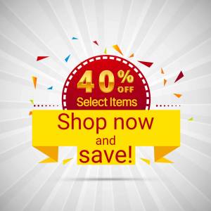 A promotional banner advertising a 40% discount on select items.