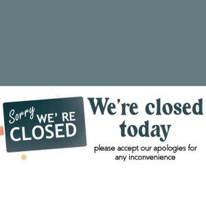 Sign indicating a business is closed with an apology