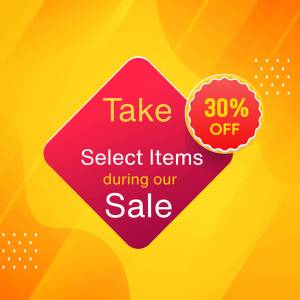 Image advertising a 30% off sale on select items.