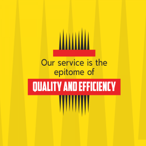 Yellow background with red banner promoting quality and efficiency