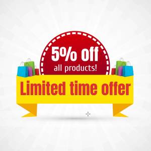 A promotional banner advertising a 50% off sale on all products with a limited time offer.