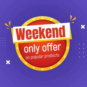 Graphic advertising a weekend offer on popular products