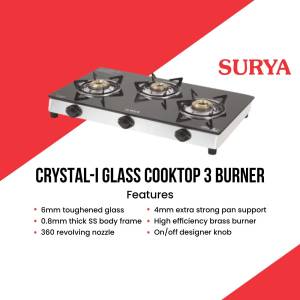 Surya Crystal-I Glass Cooktop 3 Burner Creative Design For Instagram