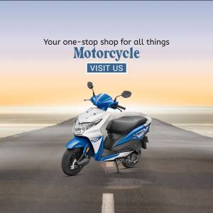 Blue and white Honda scooter on a road with a blurred background
