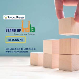 Image depicting building blocks with 'Stand Up India' logo and loan information.