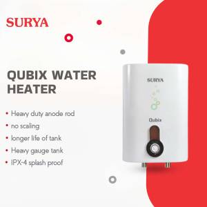 Surya Qubix Instant Water Heater with features listed