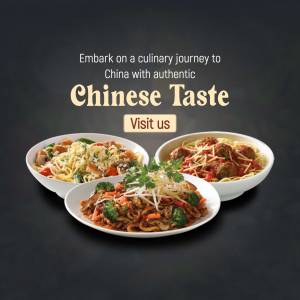 Three bowls of Chinese noodles with the text 'Chinese Taste' and 'Visit us'