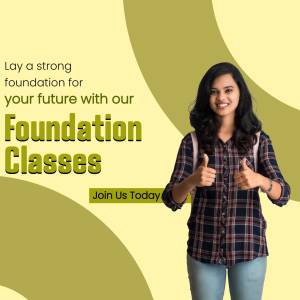 Young woman smiling and giving thumbs up with text promoting foundation classes.