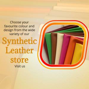 Colorful synthetic leather swatches with promotional text