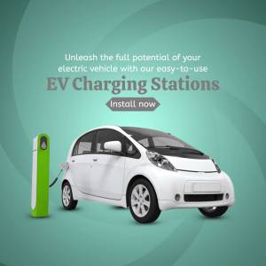 White electric vehicle charging at a green charging station