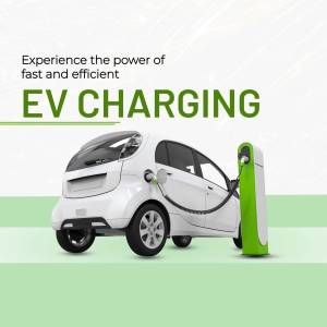 White electric vehicle charging at a green charging station
