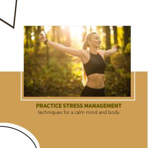 Woman practicing yoga in a forest, promoting stress management techniques.