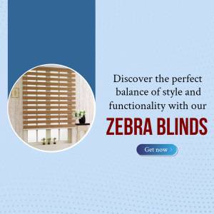 Image of zebra blinds with text promoting their style and functionality.