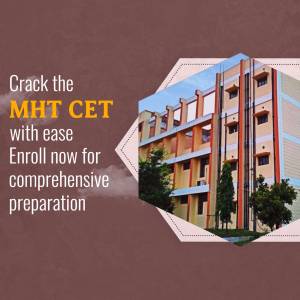 MHT CET exam preparation advertisement with a building in the background