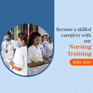 Image of nursing students in training with text promoting a nursing training program.