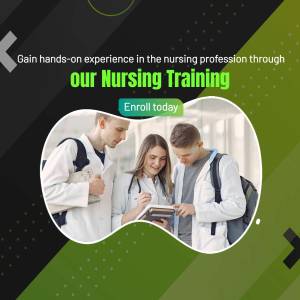 Students in a nursing training program looking at a tablet