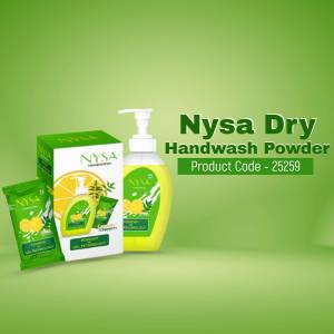 Nysa Dry Handwash Powder with product packaging