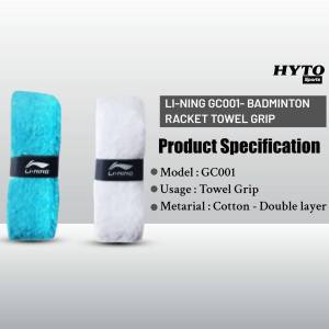 Close-up of Li-Ning GC001 badminton racket towel grips in blue and white