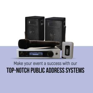 Public address system with speakers, microphone, and mixer