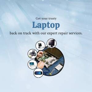 Image depicting laptop repair services with various laptop models and repair tools.