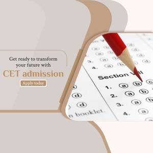 CET admission advertisement with a test paper and pencil