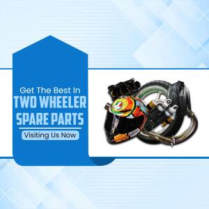Two wheeler spare parts including helmet, wheel and shock absorber