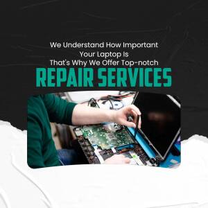 A technician repairing a laptop with tools, promoting laptop repair services.