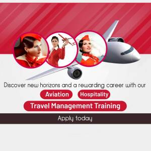 Image promoting aviation and hospitality career training with flight and cabin crew visuals.