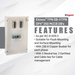 Legrand Ekinox TPN DB-VTPN DPX³ 250 MCCB DB's with features listed