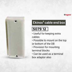 White Legrand Ekinox cable end box with product details