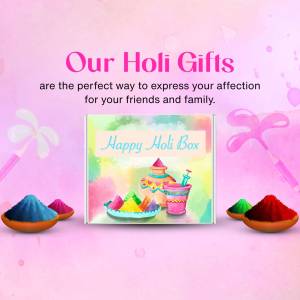 Holi gift box with colorful powders and decorations