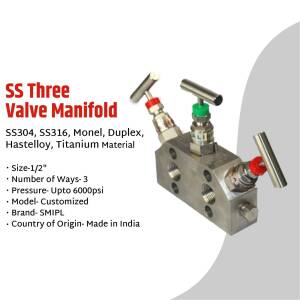 Stainless Steel Three Valve Manifold with Red Handles