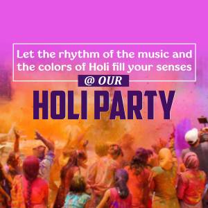 People celebrating Holi with vibrant colors and music.